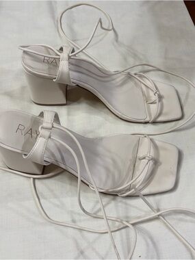 RAYE White Lace-Up Square Toe Block Heel Sandals
